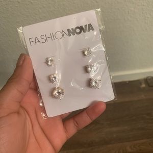 3 set diamond stud ear rings